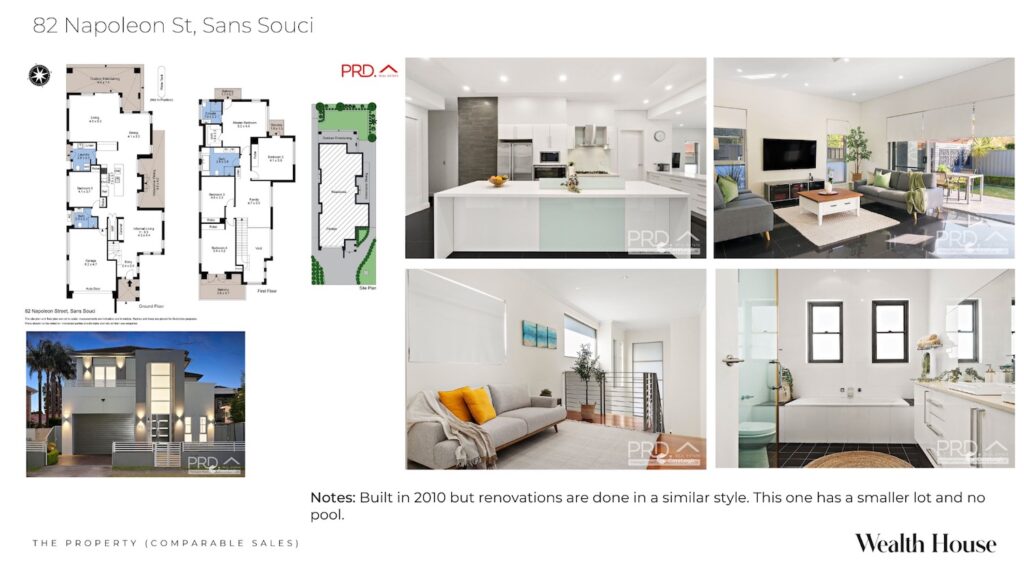 Image showing the floorplan and photos of 82 Napoleon Street in Sans Souci which was used in the proposal to show that the Sandringham pre-sale renovation was in similar condition