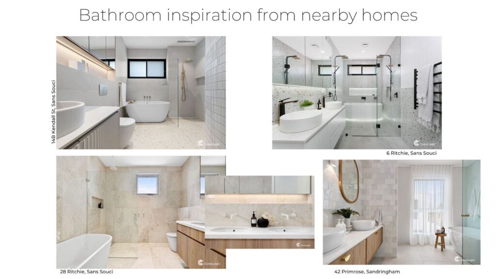 Photos of local bathrooms to inspire the bathroom renovation in the Sandringham pre-sale renovation