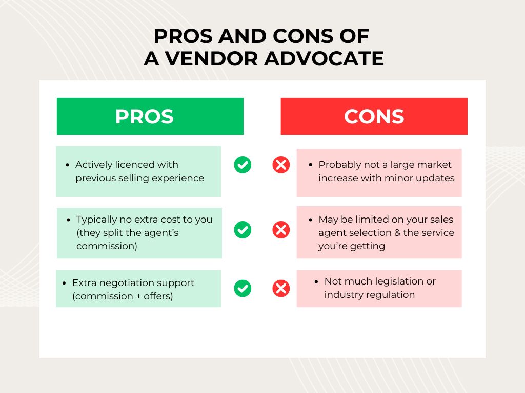 Infographic of the pros and cons of a vendor advocate