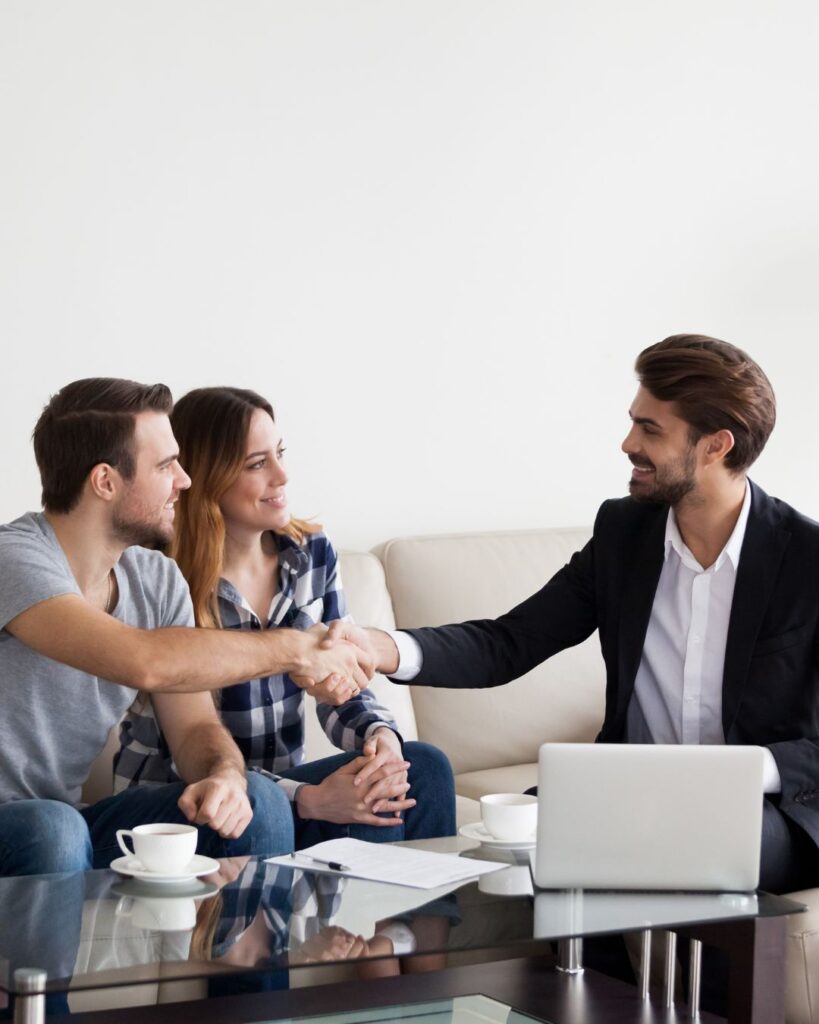 Stock image of a vendor advocate meeting with homeowners