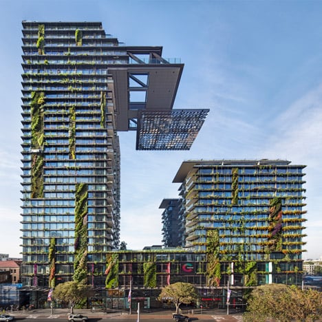 Image of One Central Park, a mixed use building in Sydney's Chippendale which is an example of living architecture with plants incorporated into the side of the building