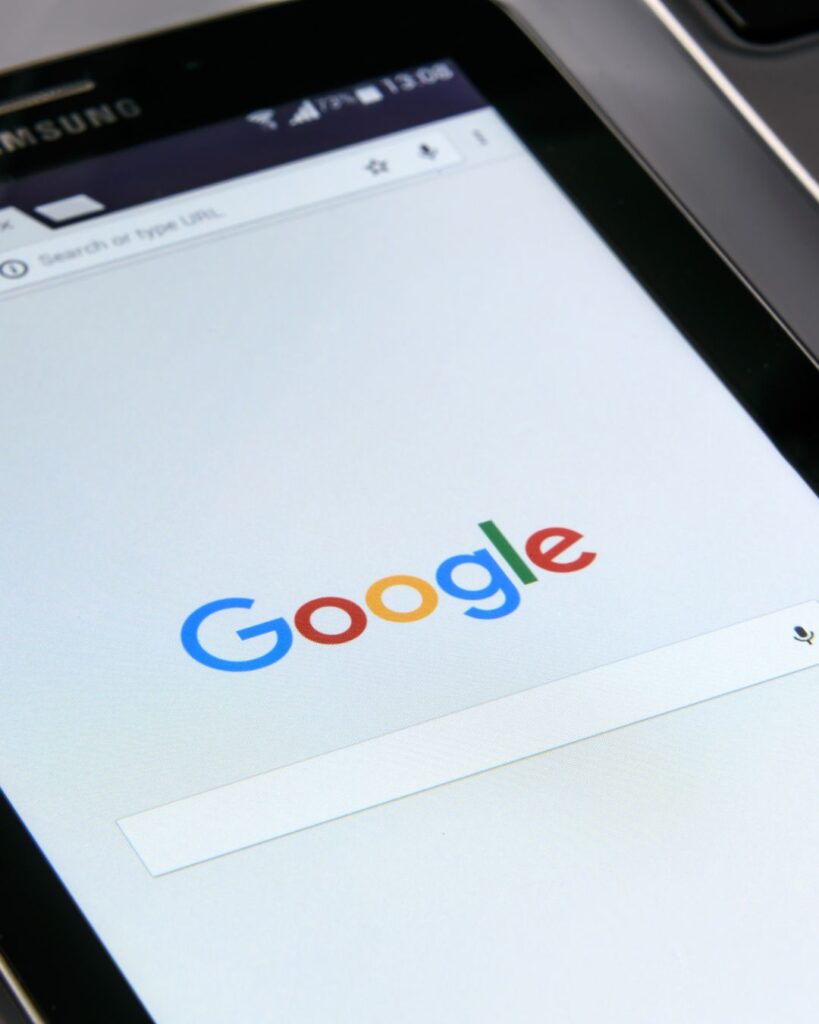 Stock image of a Samsung phone with a Google search browser open to show that we can use data from what home buyers are searching for to determine what they are looking for the most
